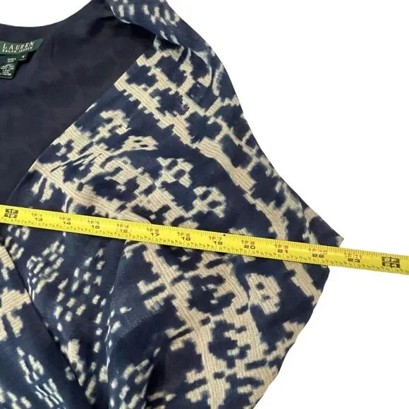 LAUREN RALPH LAUREN Silk & Linen Side Zip Wrap Top Blue & Cream Women’s 14 NEW - Picture 8 of 10